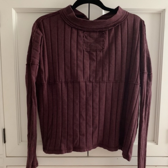 Purple Free People Button Up Ribbed Long Sleeve S - Picture 5 of 6